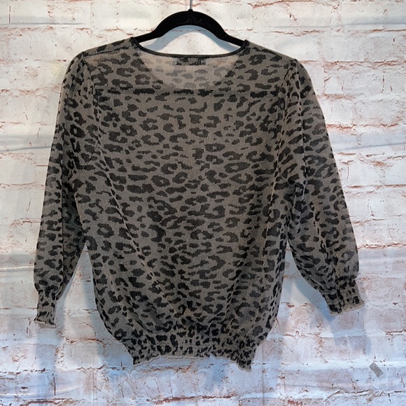 Zara Mesh leopard print sheer pullover Large cinched waist crew neck sweater - Picture 6 of 7